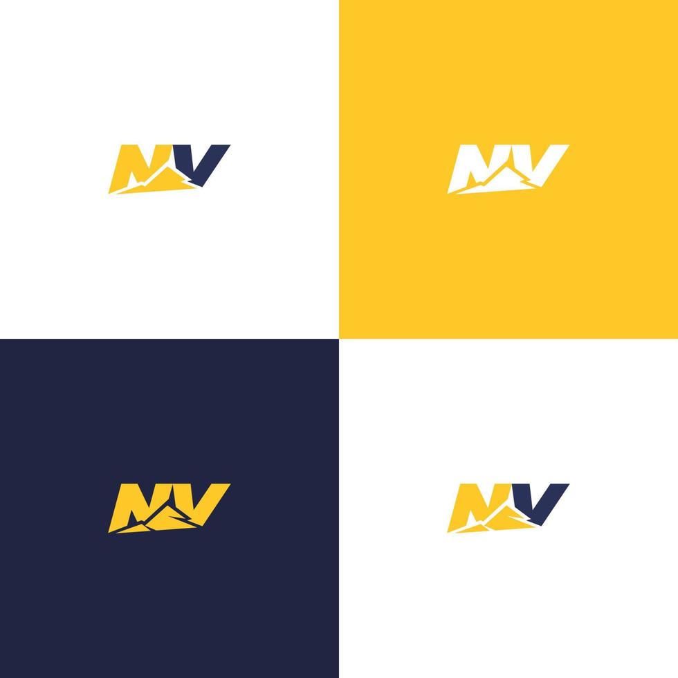 logotipo de montaña con iniciales simples y modernas de la letra nv 3 vector