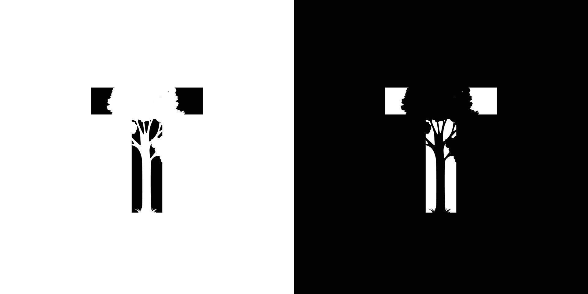 Logo design initials letter T a combination of a unique and elegant tree vector