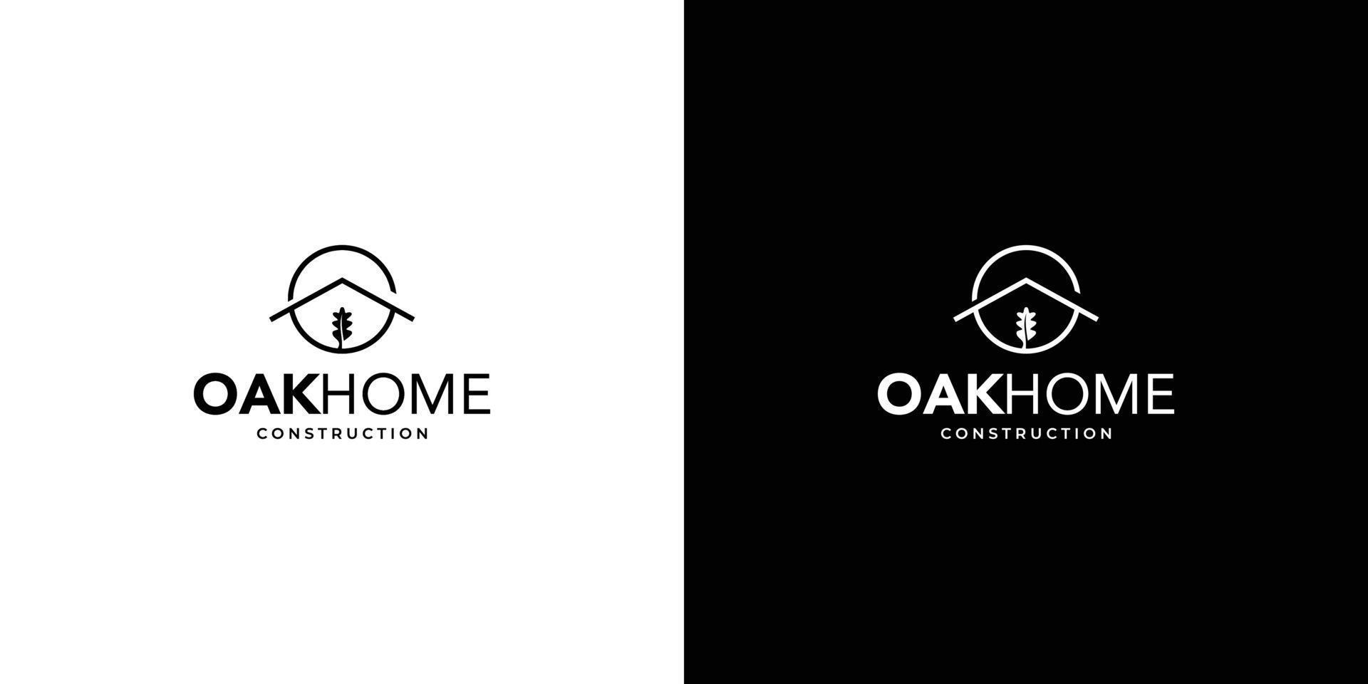 Modern and professional oak house construction logo vector