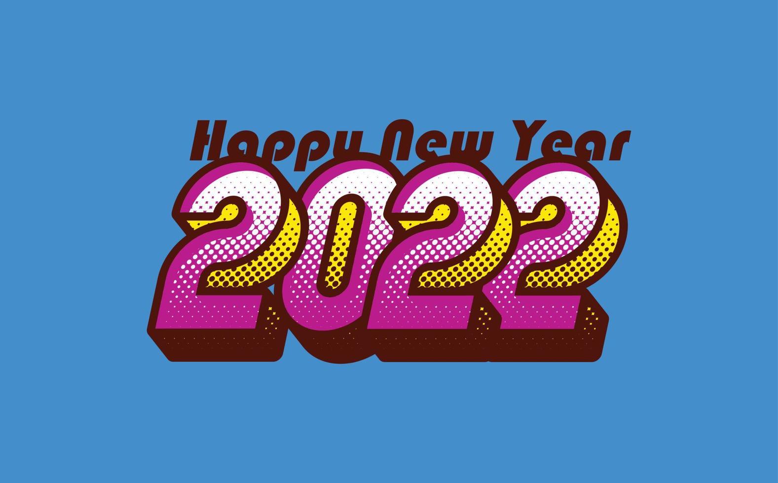 Happy New Year 2022 Retro Comic 3D Font Style Wishing Celebration Script Text Lettering Celebrate Festival Premium Modern Minimal Alphabet Numeric Letters Editable Vector File