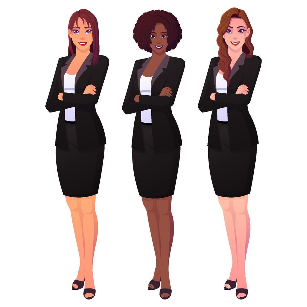 equipo de hermosas mujeres de negocios aislado ilustración vectorial premium vector