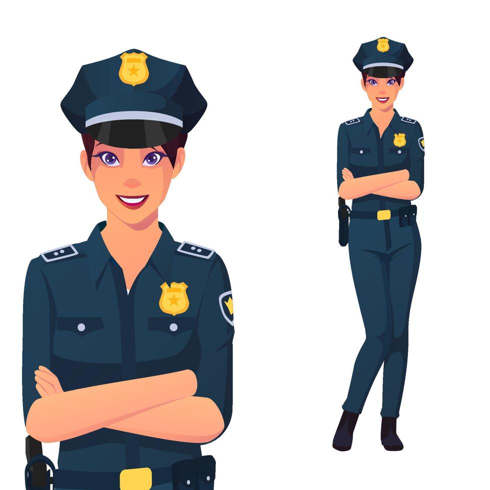 Smiling Police Woman Standing with Arm Crossed vector