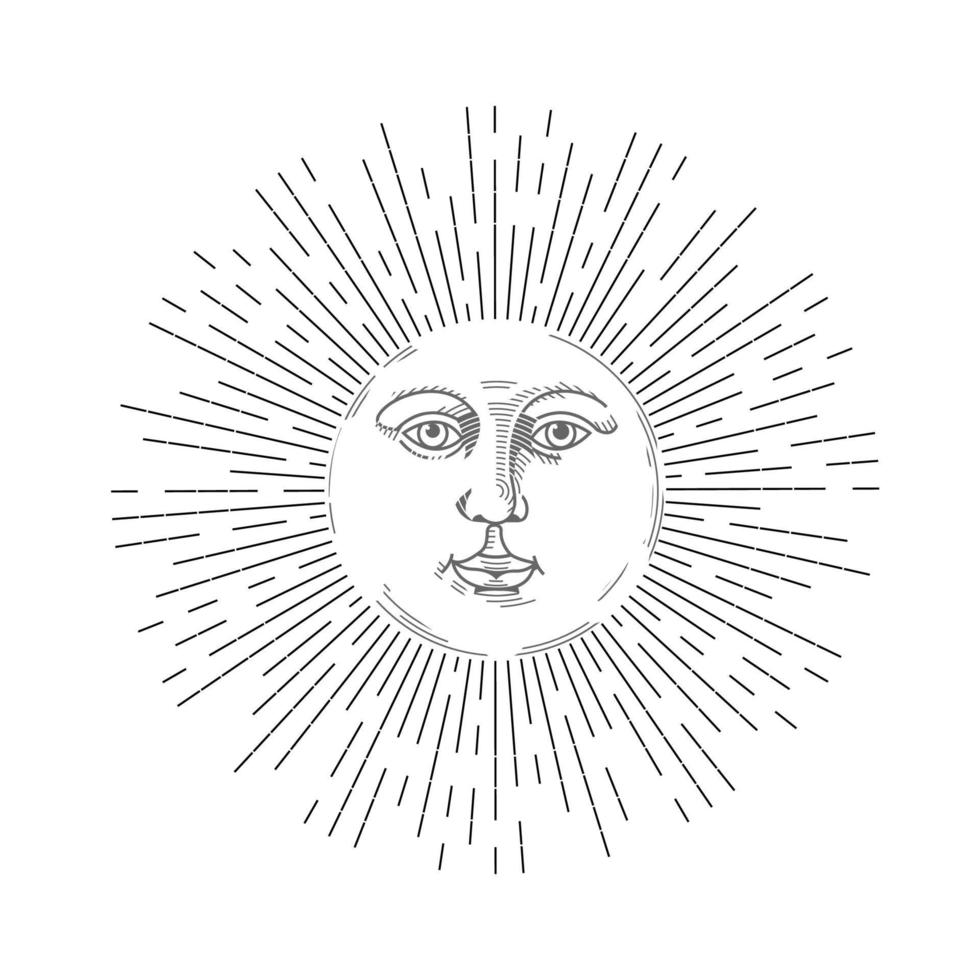 Boho sun icon, bohemian style tattoo design vector