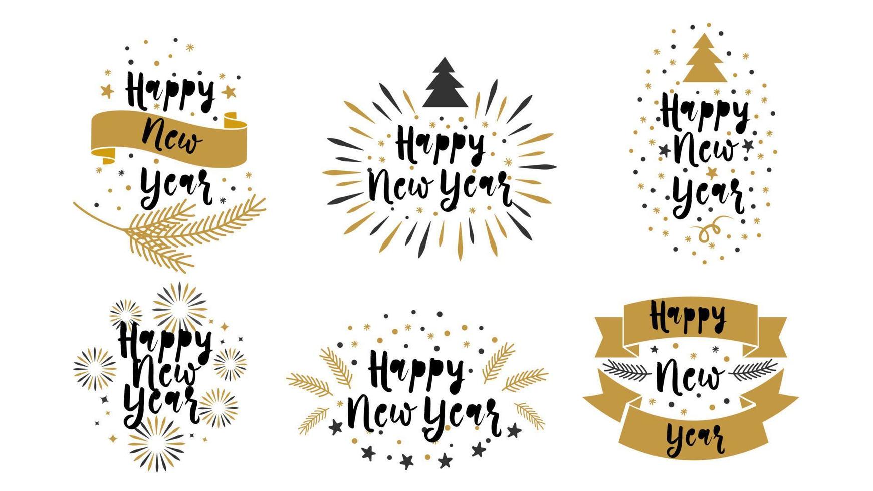 feliz año nuevo diseño de texto de letras de caligrafía vector