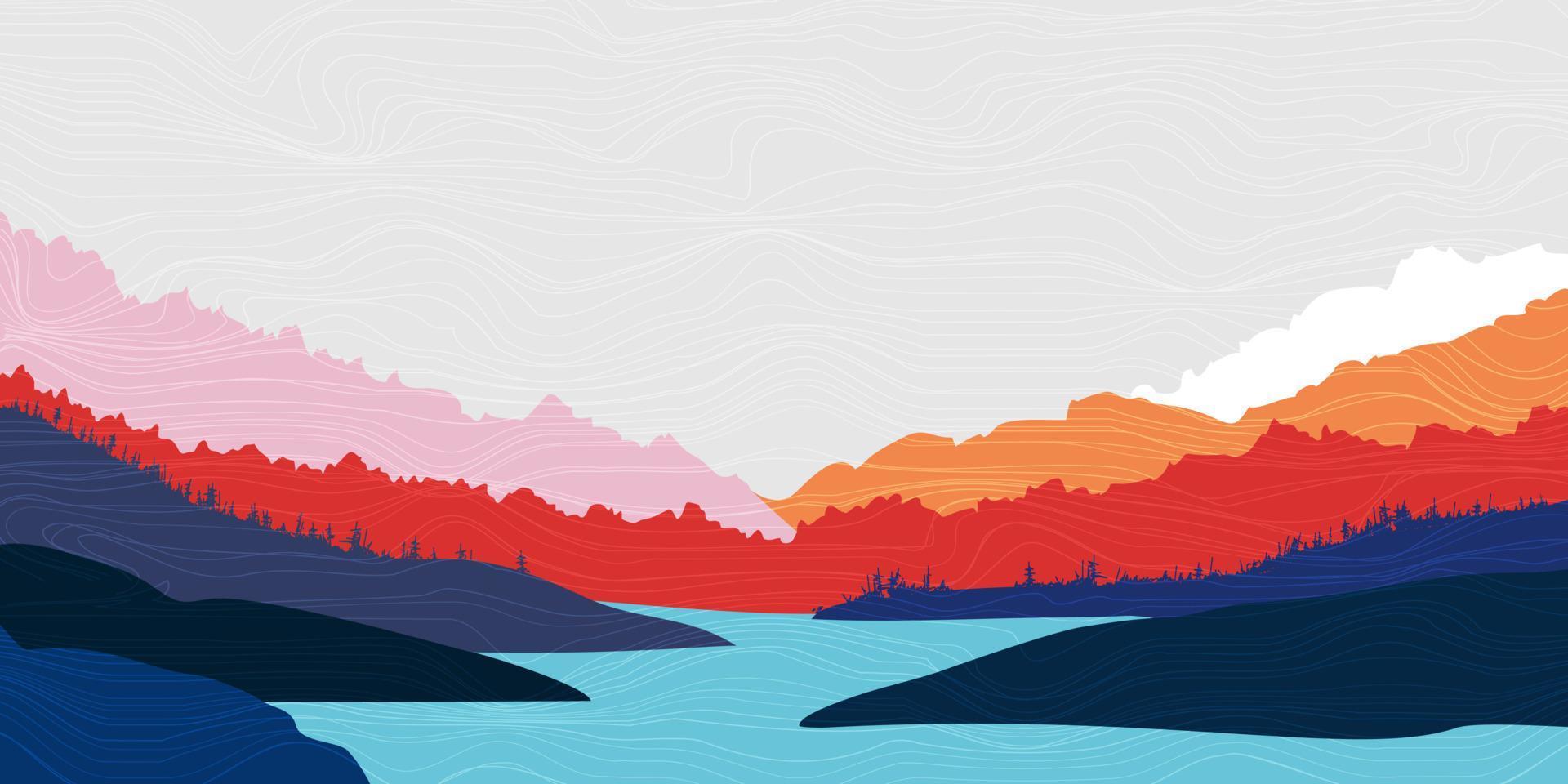 Color mountains near water Chinese style vector