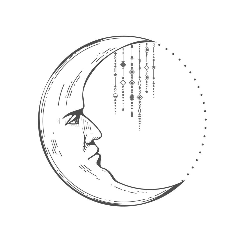 Moon icon black linear art, boho moon vector