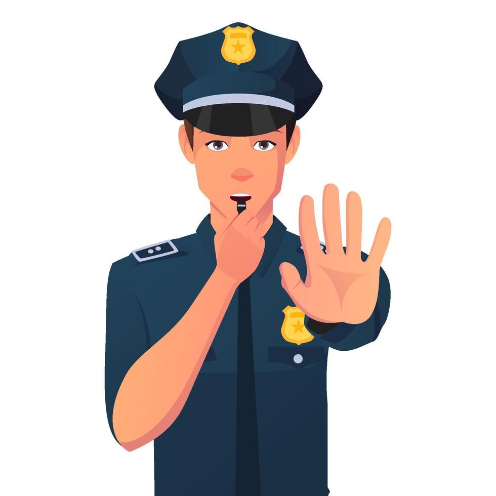 PoliceMan Stop Sign With Whistle Illustration vector