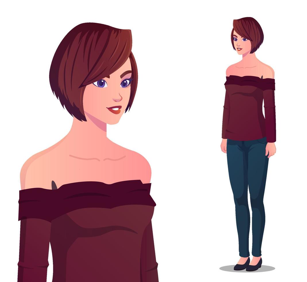 Beautiful Fashionable Young Woman in standing pose. vector