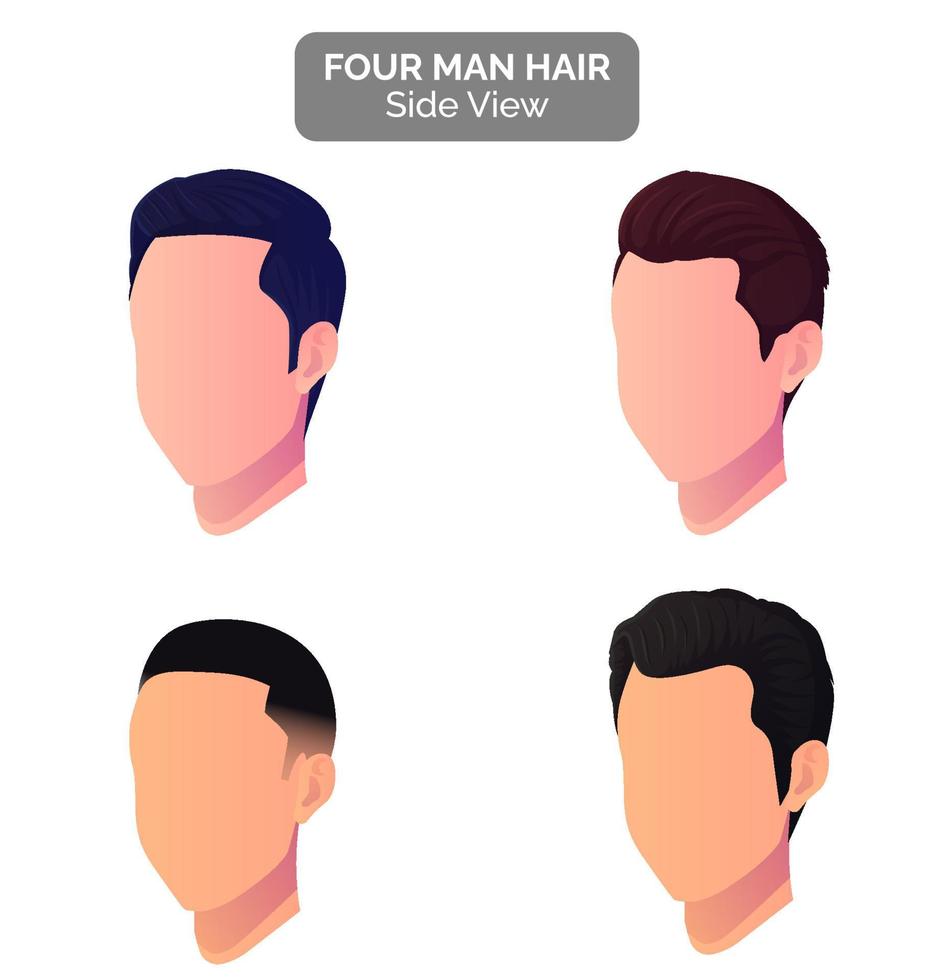 Corte de pelo de vista de perfil de hombres y vista lateral de la cabeza, vector de colección de estilo de cabello masculino moderno