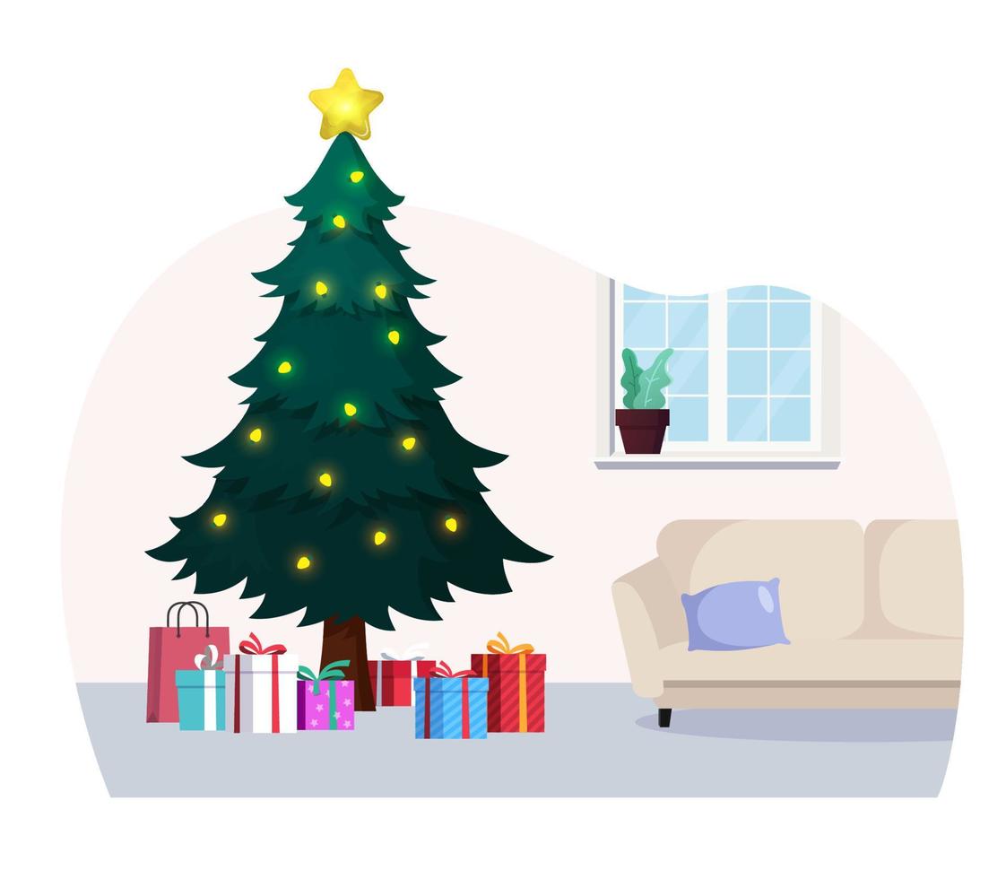 Christmas Tree With Gifts In House Illustration vector