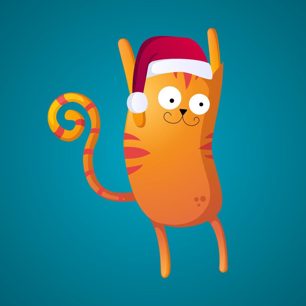 Happy Cartoon Cat Wearing Santa Claus Hat vector