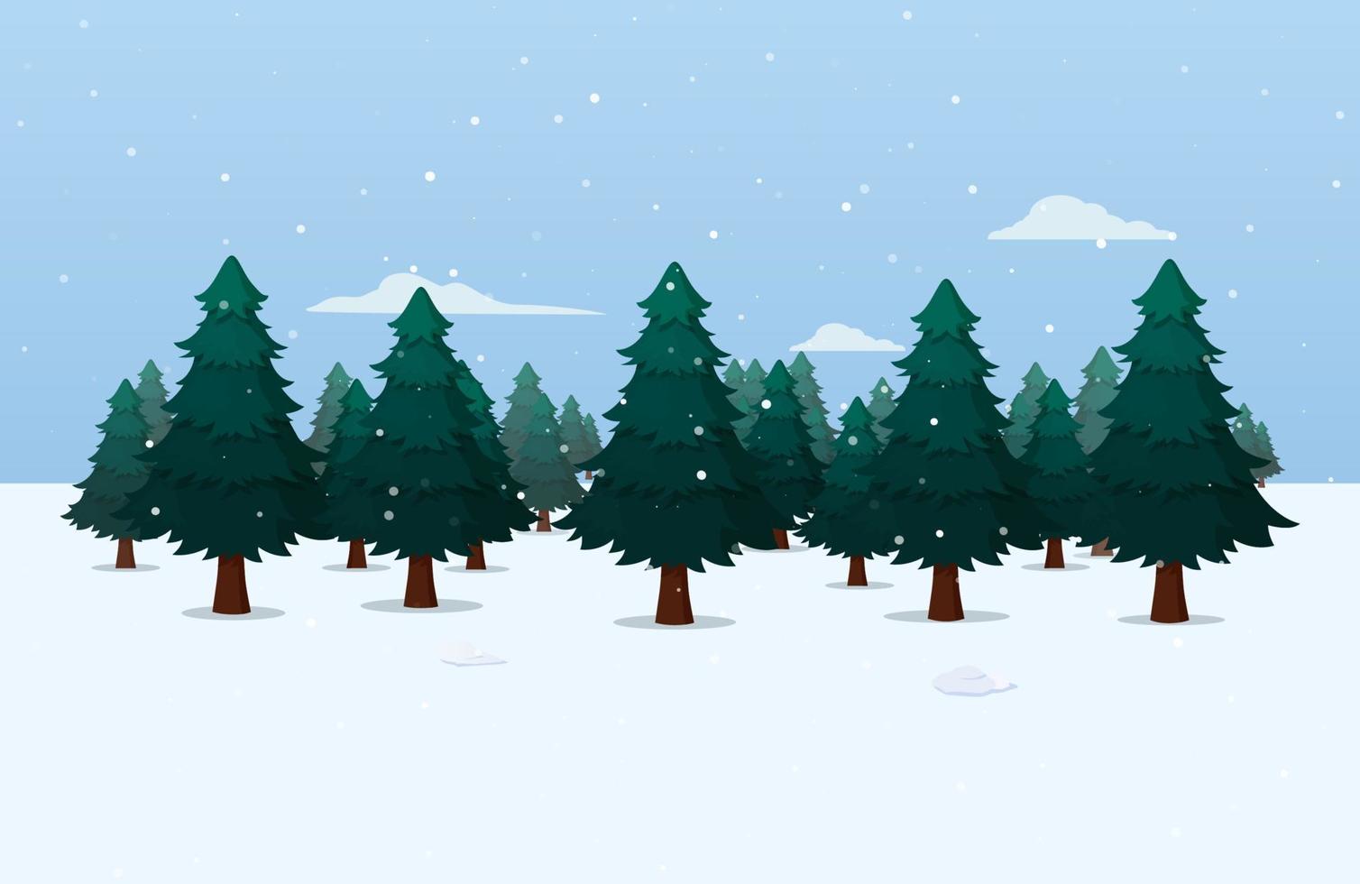 paisaje de invierno con bosque de pinos y nieve caída ilustración vectorial vector