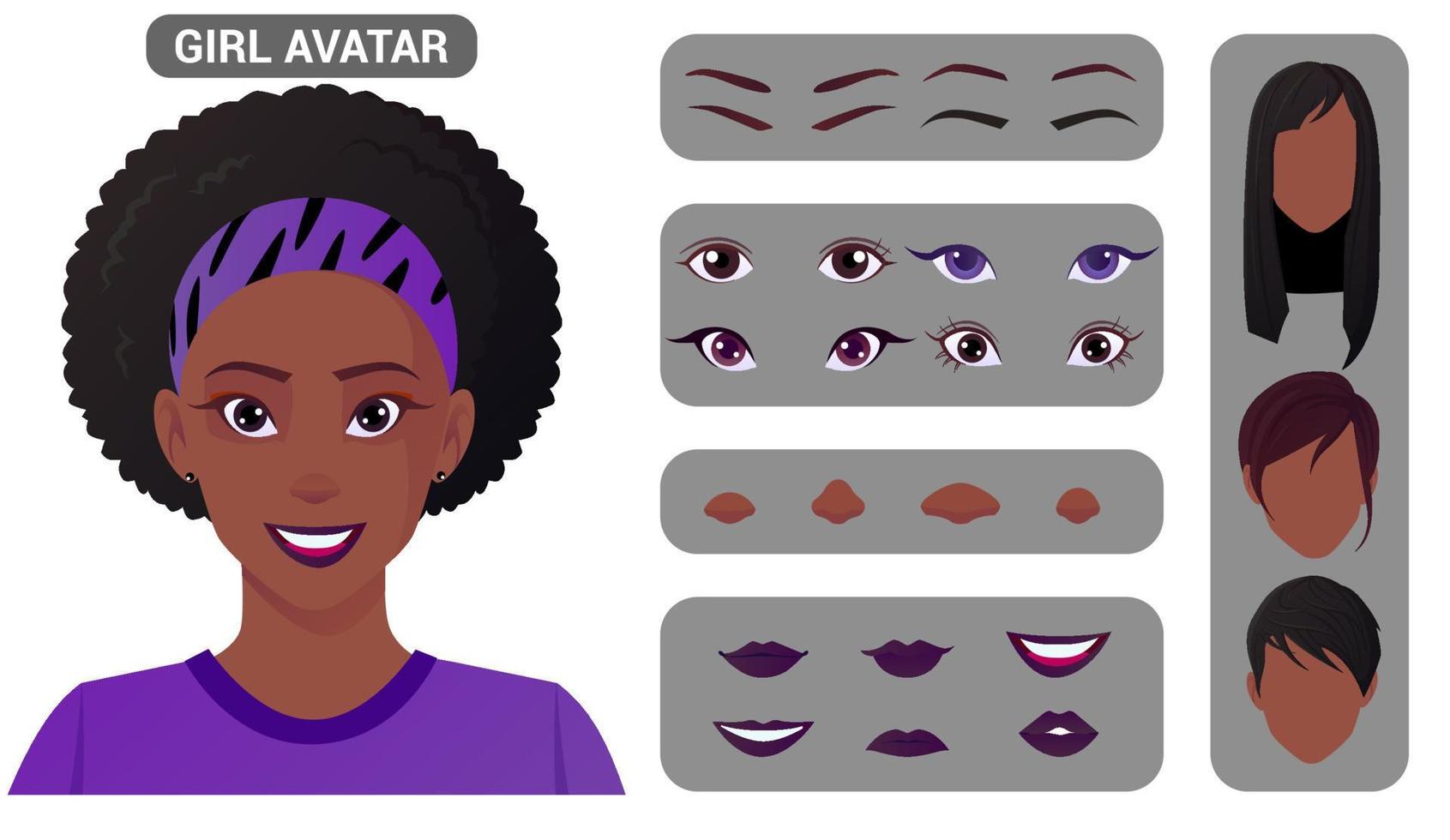 paquete de creación de avatar de mujer y construcciones faciales. vector