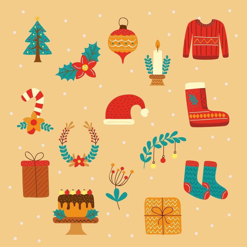 christmas holidays items vector