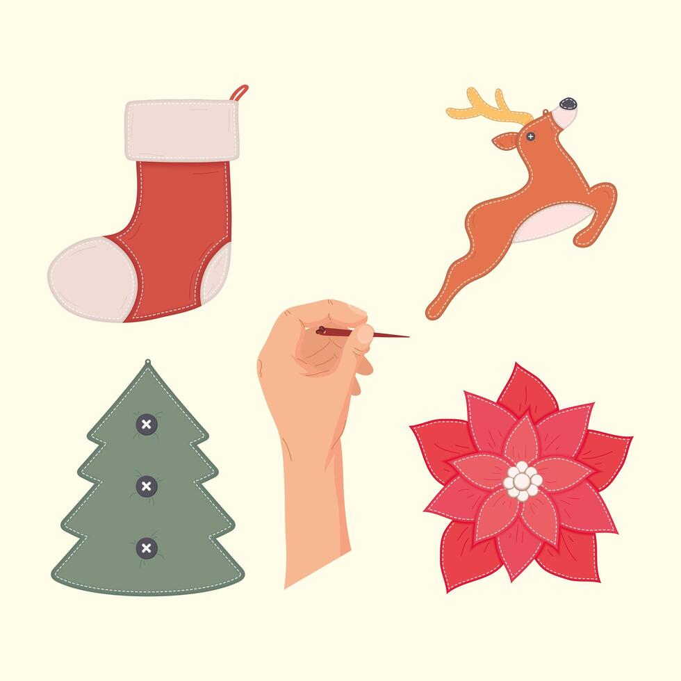 cinco iconos de navidad vector