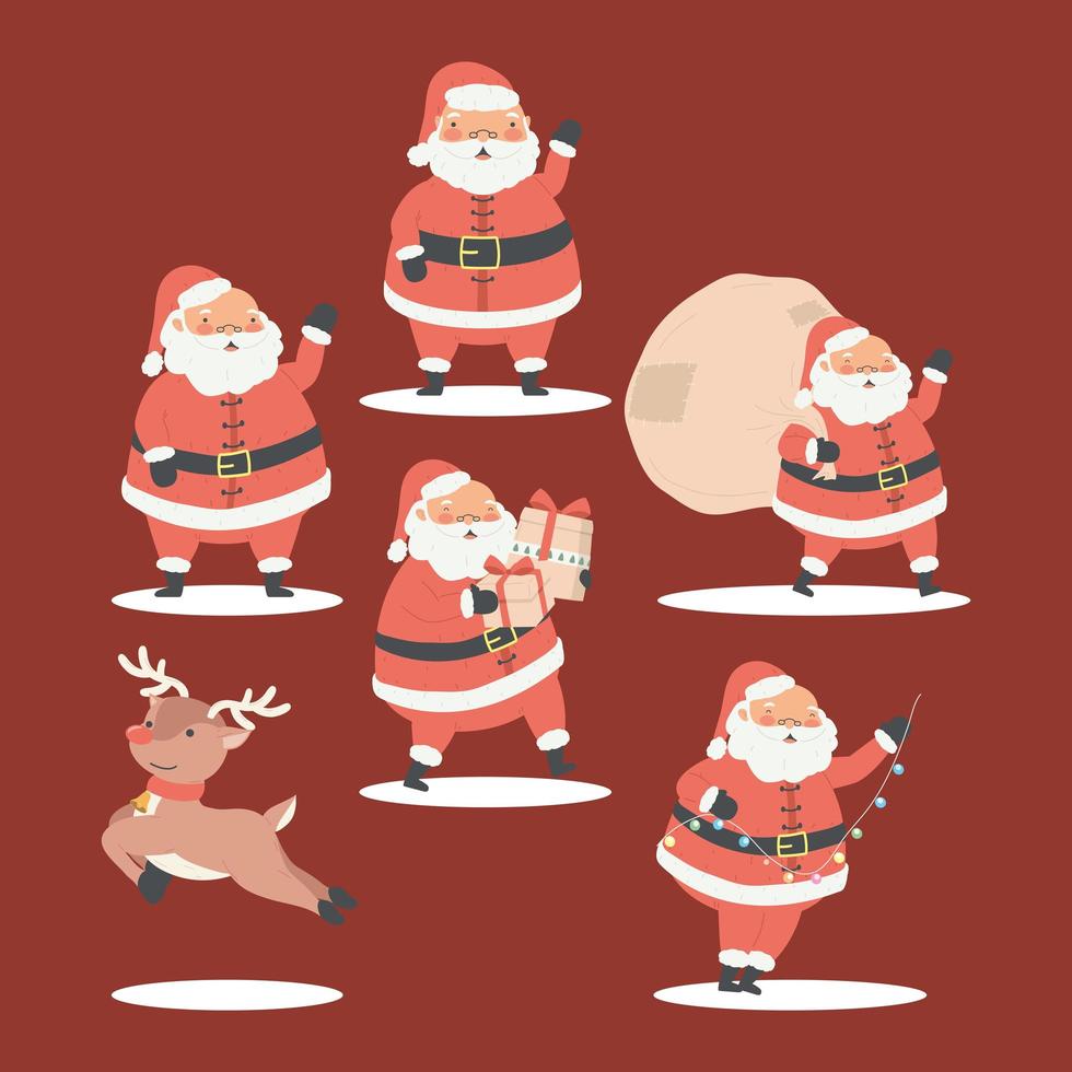 santas y renos vector