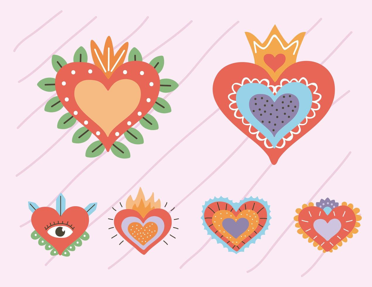 seis corazones decorados vector