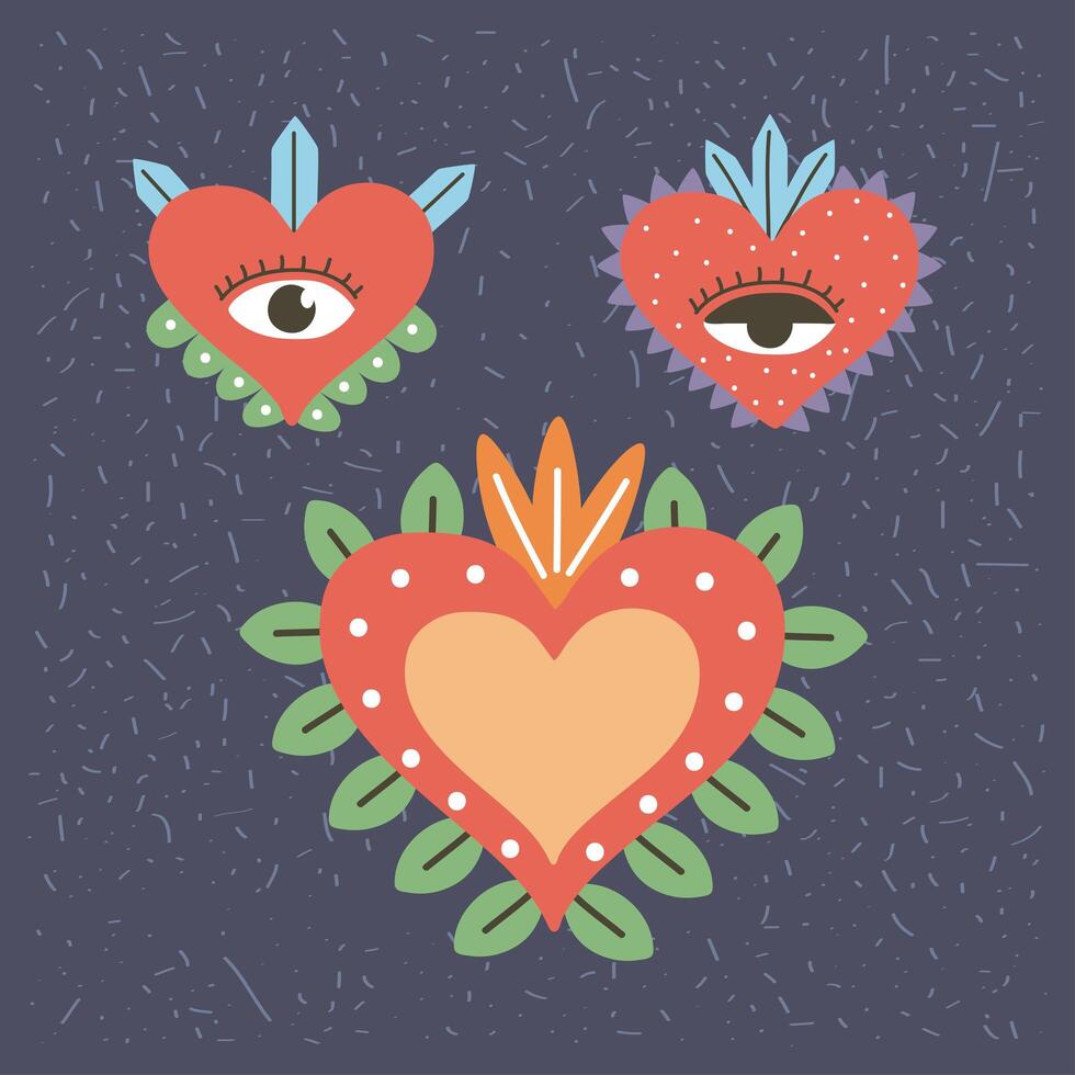 three decorated heart vector