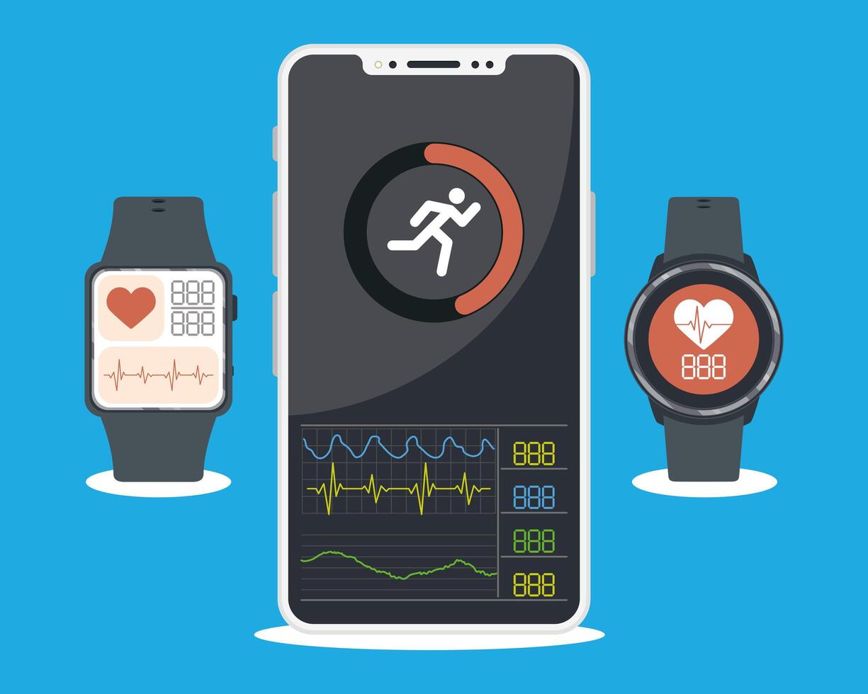 three heart monitors vector
