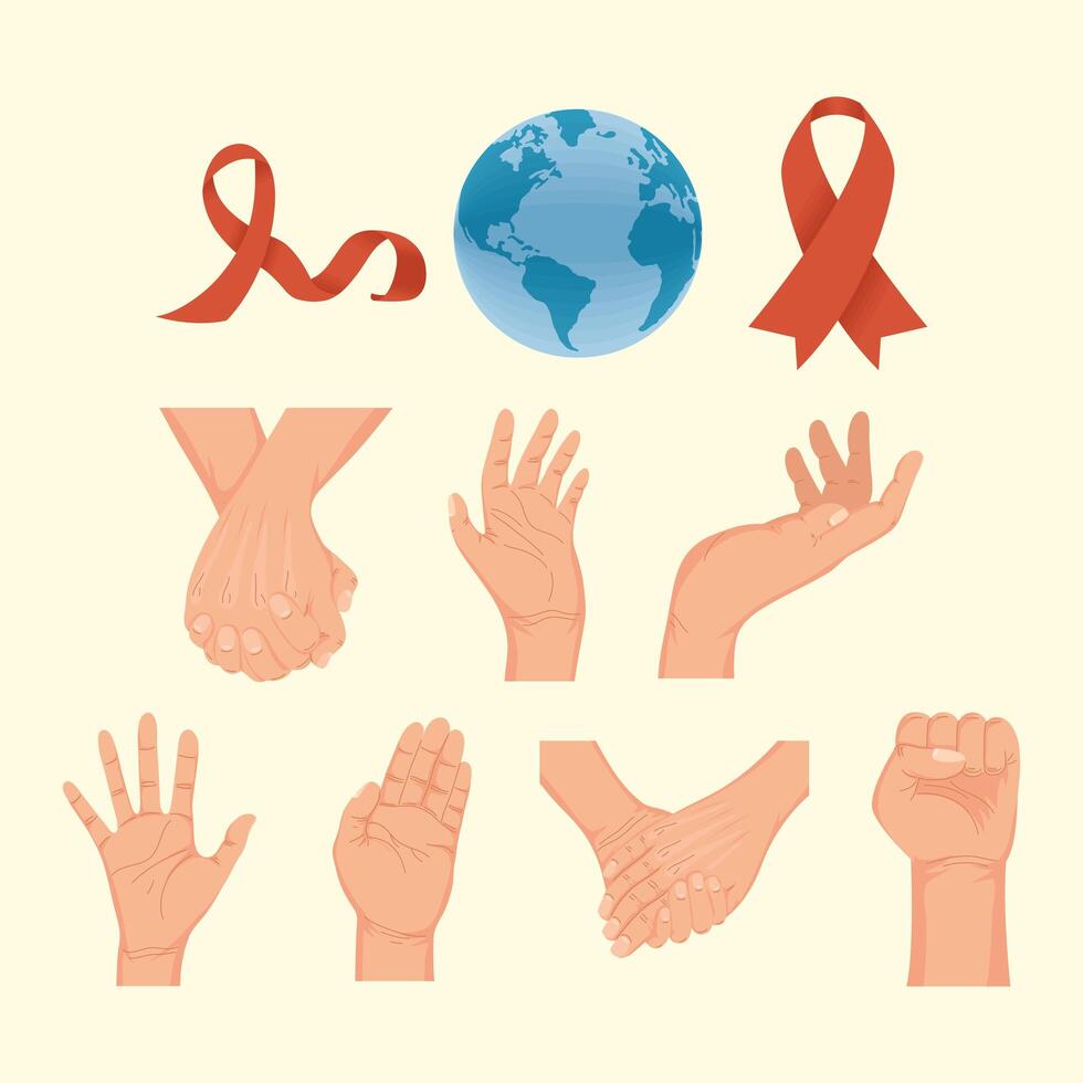 world aids day icons vector