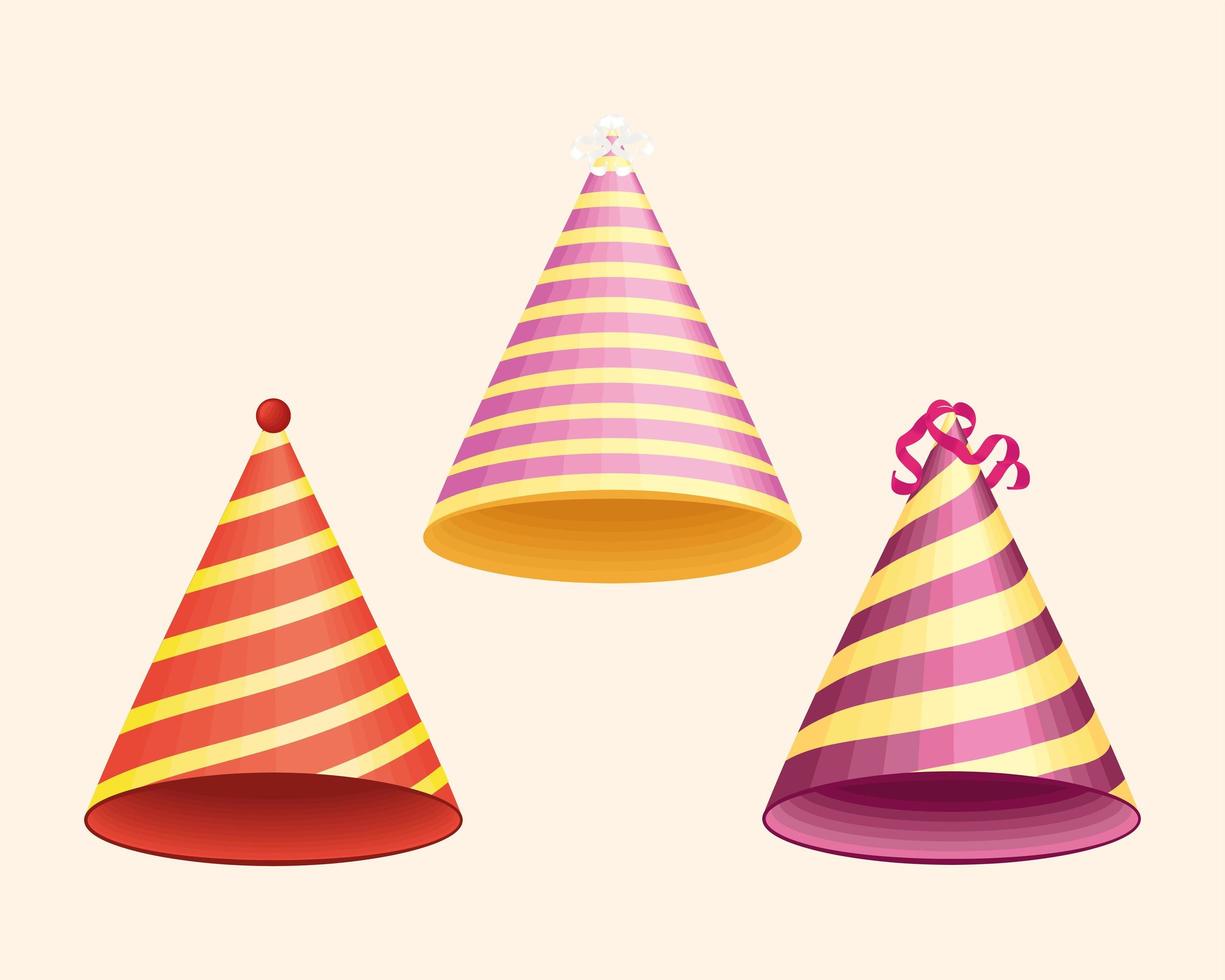 tres sombreros de cumpleaños vector