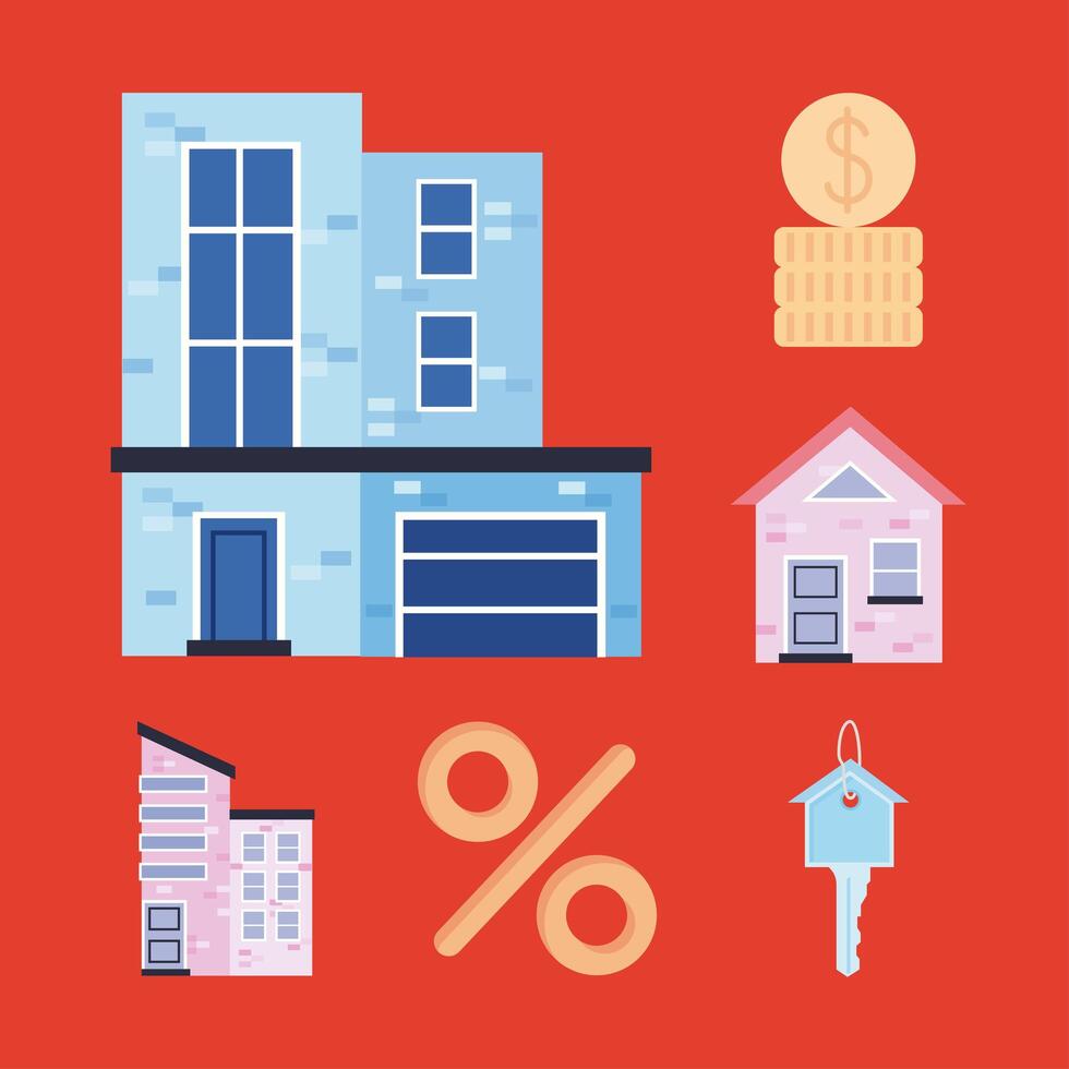 six rent house items vector