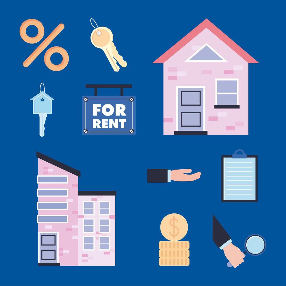 ten rent house items vector