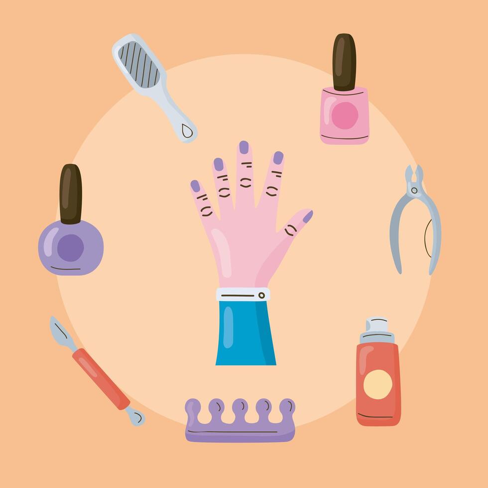 eight manicure items vector