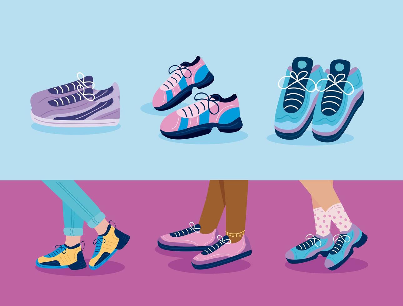 six sneakers shoes vector