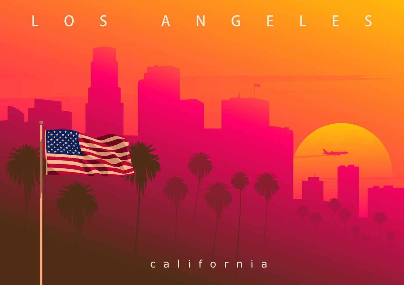 Los Angeles evening skyline, California, USA. Picturesque sunset in the City of Angels, original, not derived image vector