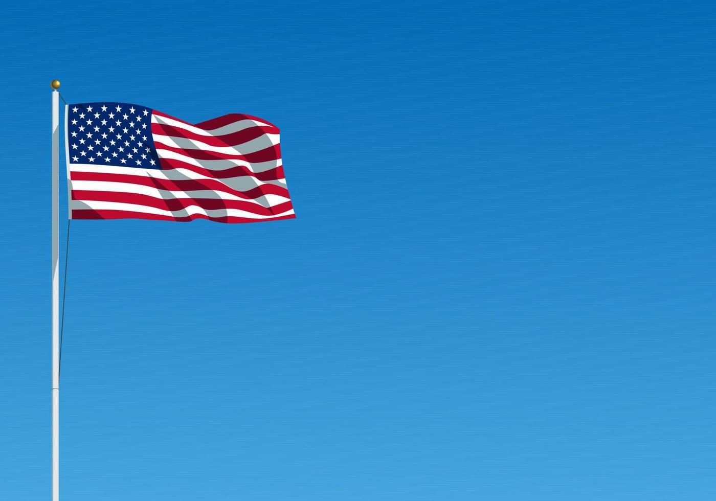 la bandera de Estados Unidos ondeando en el viento. bandera americana colgada en el asta de la bandera contra el cielo azul claro. ilustración vectorial realista vector