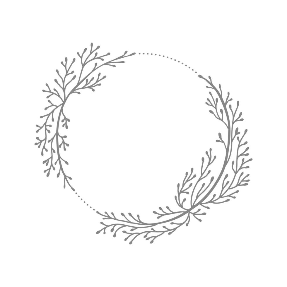 Hand drawn vector round frame wedding. Floral wreath with leaves, branches Decorative elements for design. Ink, vintage and rustic styles