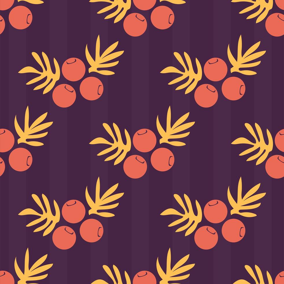 Seamless vector autumn pattern with berries and leaves. Floral background