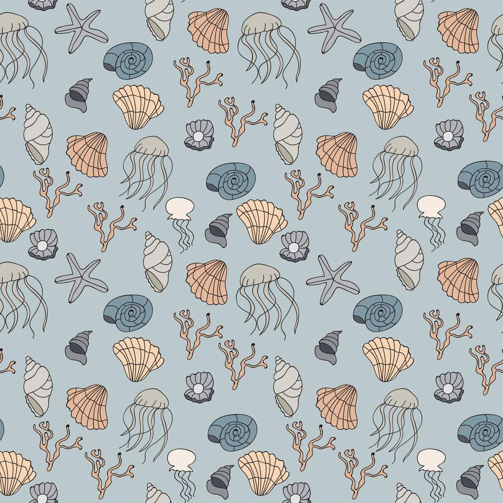 Seamless pattern with seashells. Vector illustration