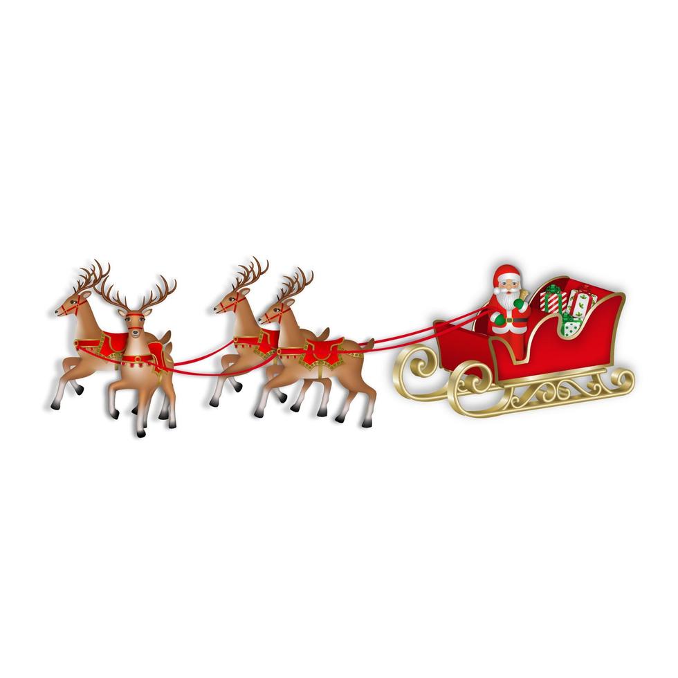 santa claus sleigh with reindeers and gift boxes vector