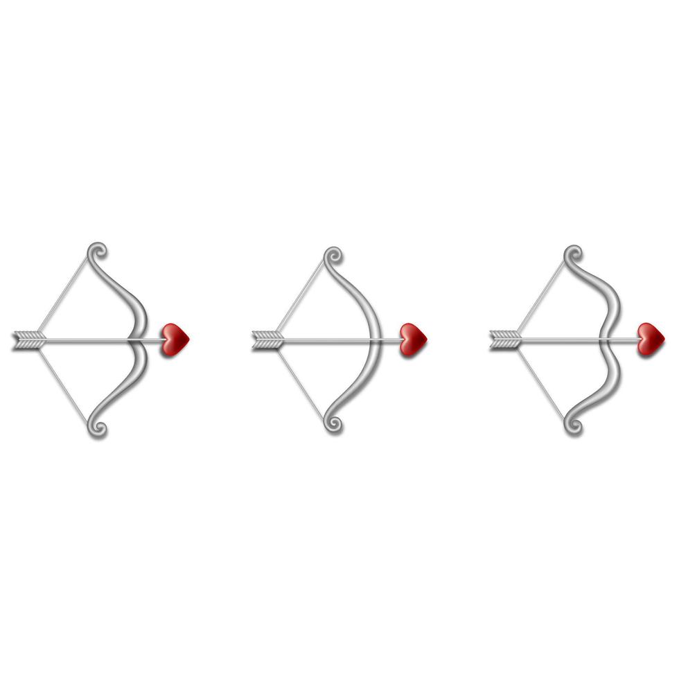 elementos del día de san valentín. conjunto de arcos de Cupido aislados con flechas en forma de corazón. vector