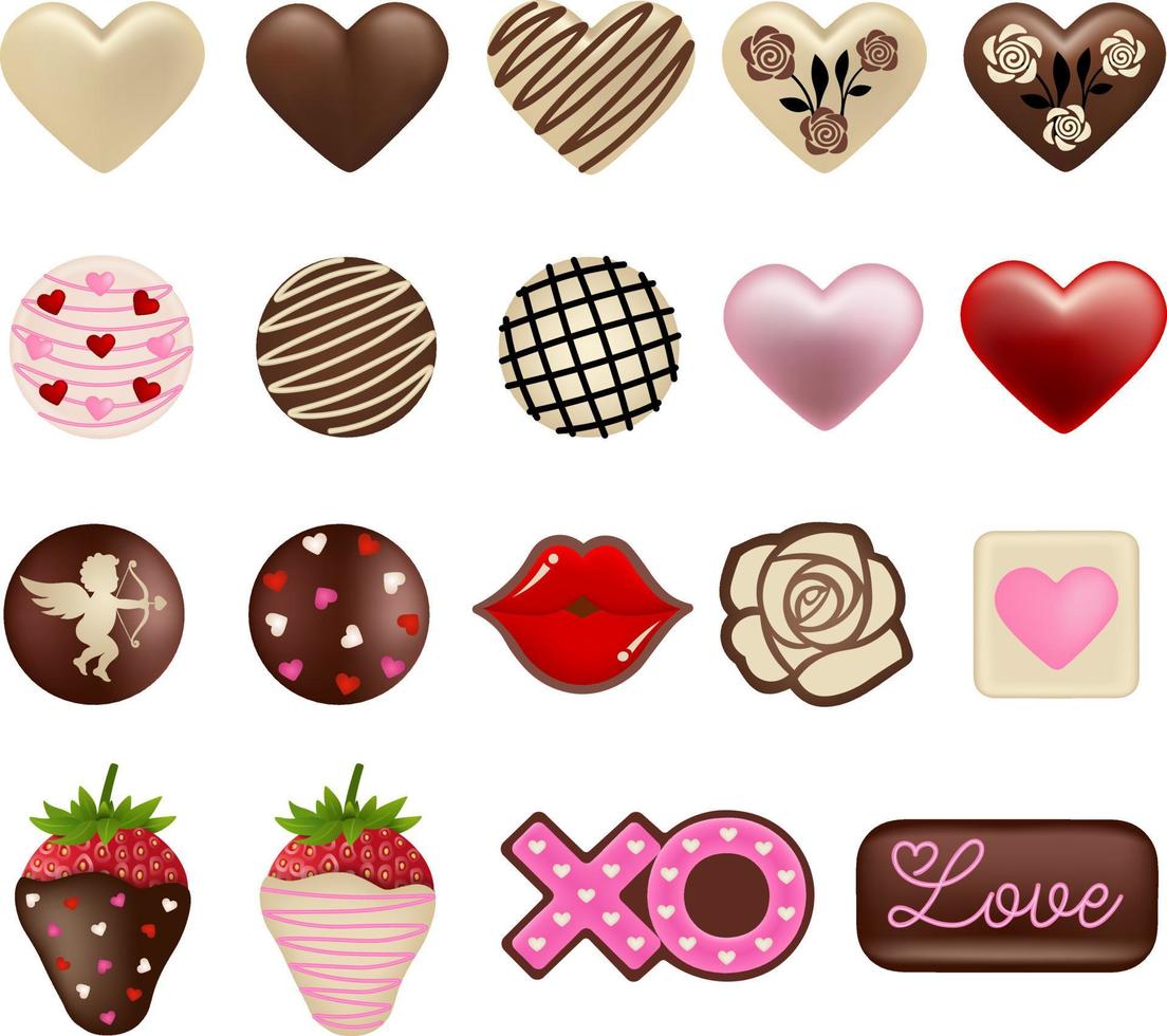 conjunto de chocolates y dulces de san valentín aislados vector