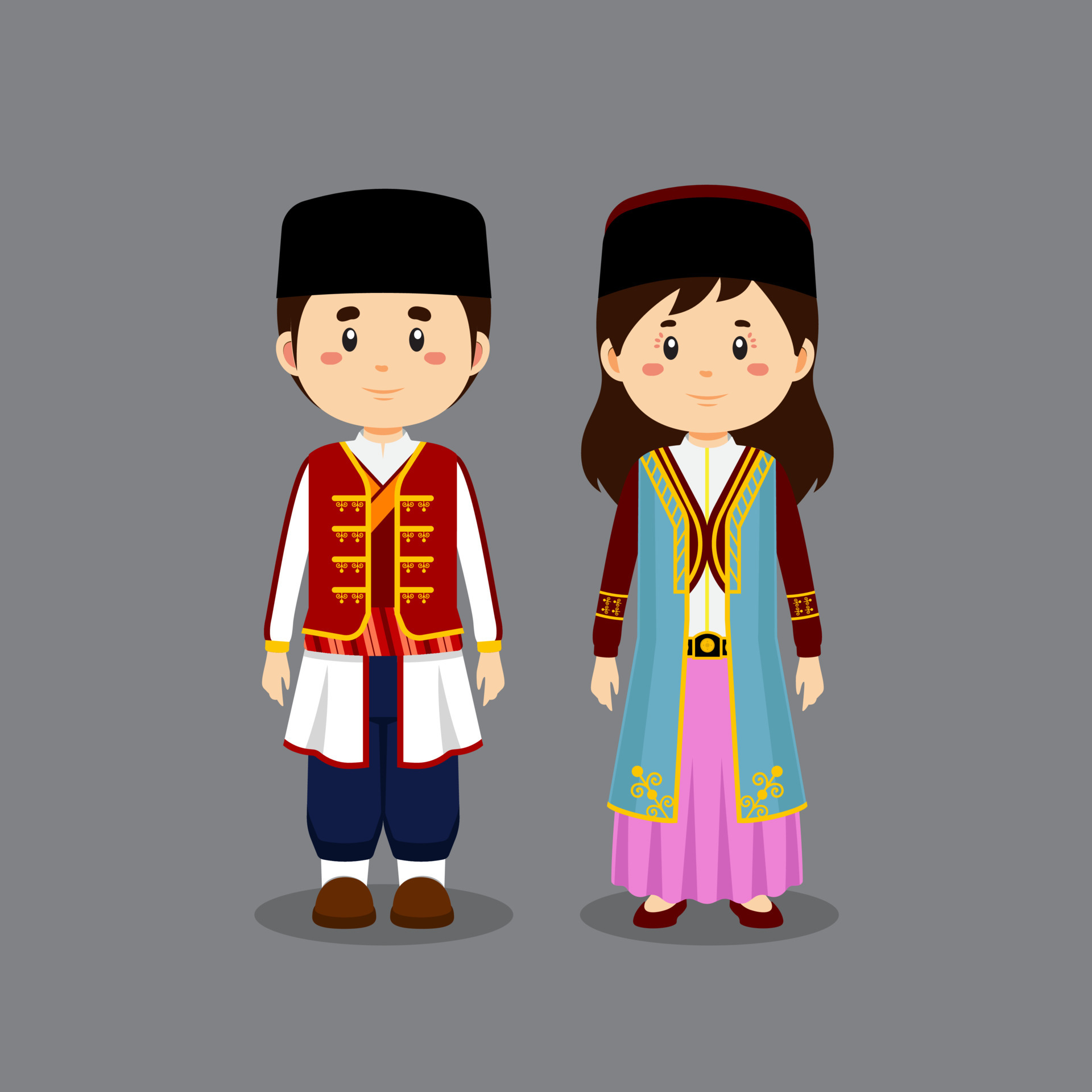 Couple Character Wearing Montenegrins Traditional Dress 4566883 Vector ...