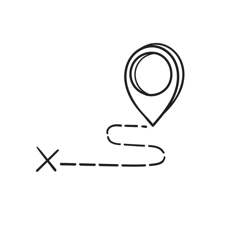 hand drawn doodle navigation map pin icon with drawing style vector