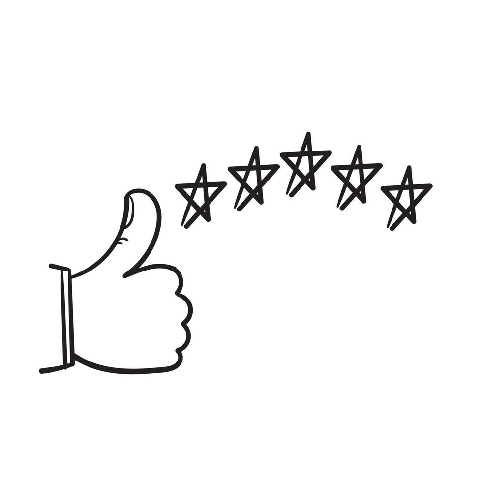 hand drawn customer review icon, quality rating, feedback, five stars doodle symbol on white background vector