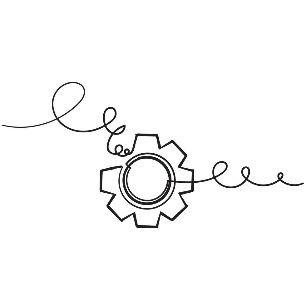 hand drawn doodle gears cogs icon with doodle drawing style vector