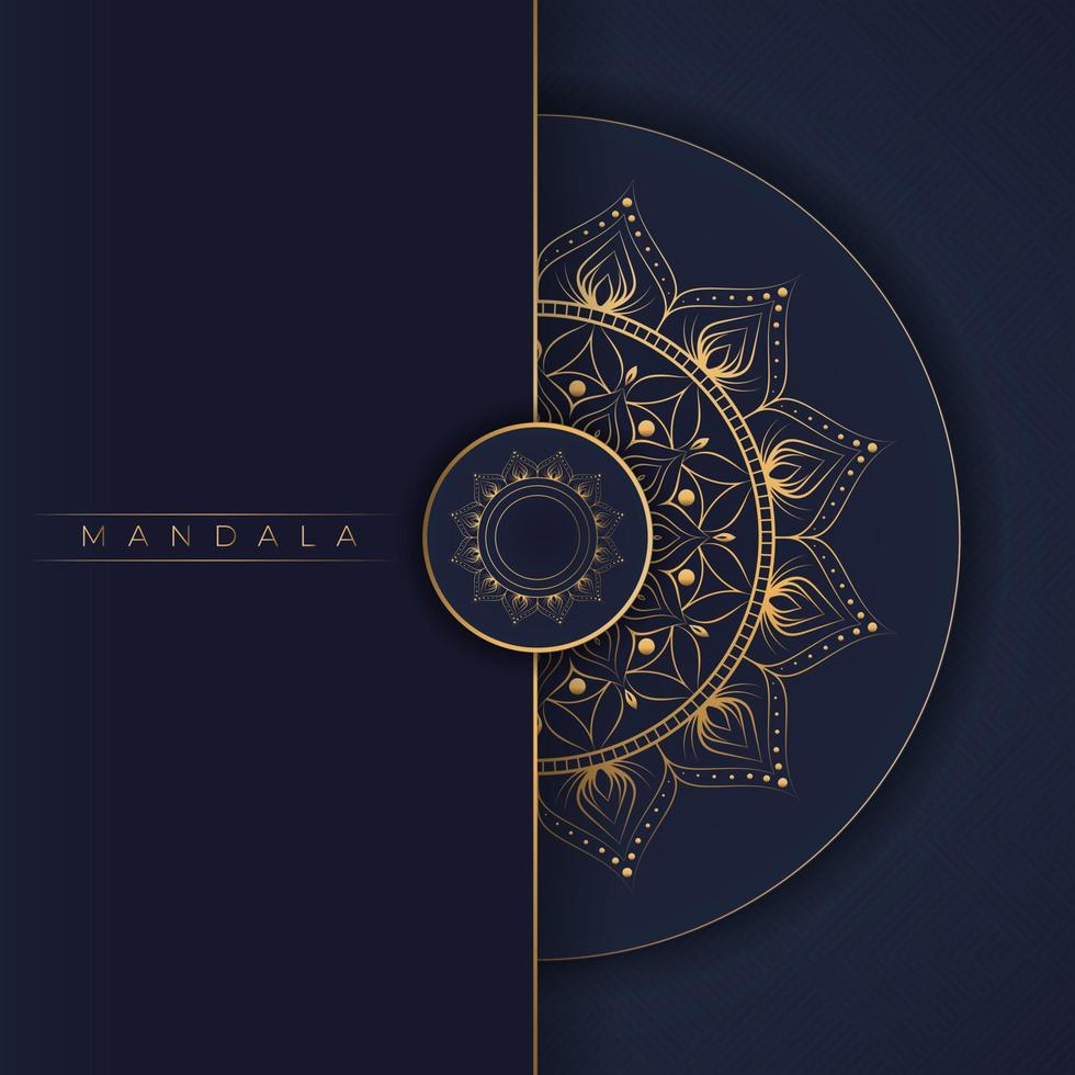 Diseño de fondo de mandala ornamental de lujo de color dorado y azul para impresión, póster, portada, folleto, volante vector