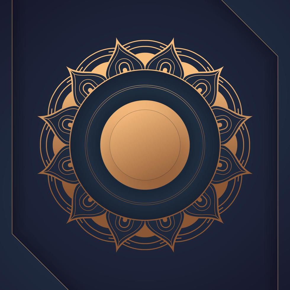 Diseño de fondo de mandala ornamental de lujo de color dorado y azul para impresión, póster, portada, folleto, volante vector