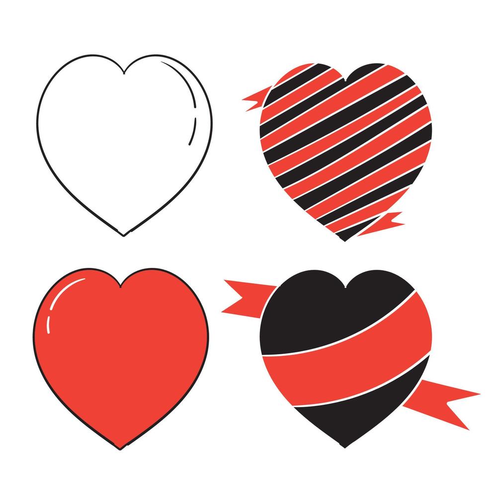 colección de ilustraciones de corazones dibujados a mano, conjunto de iconos de símbolo de amor, doodle de símbolo de amor vector