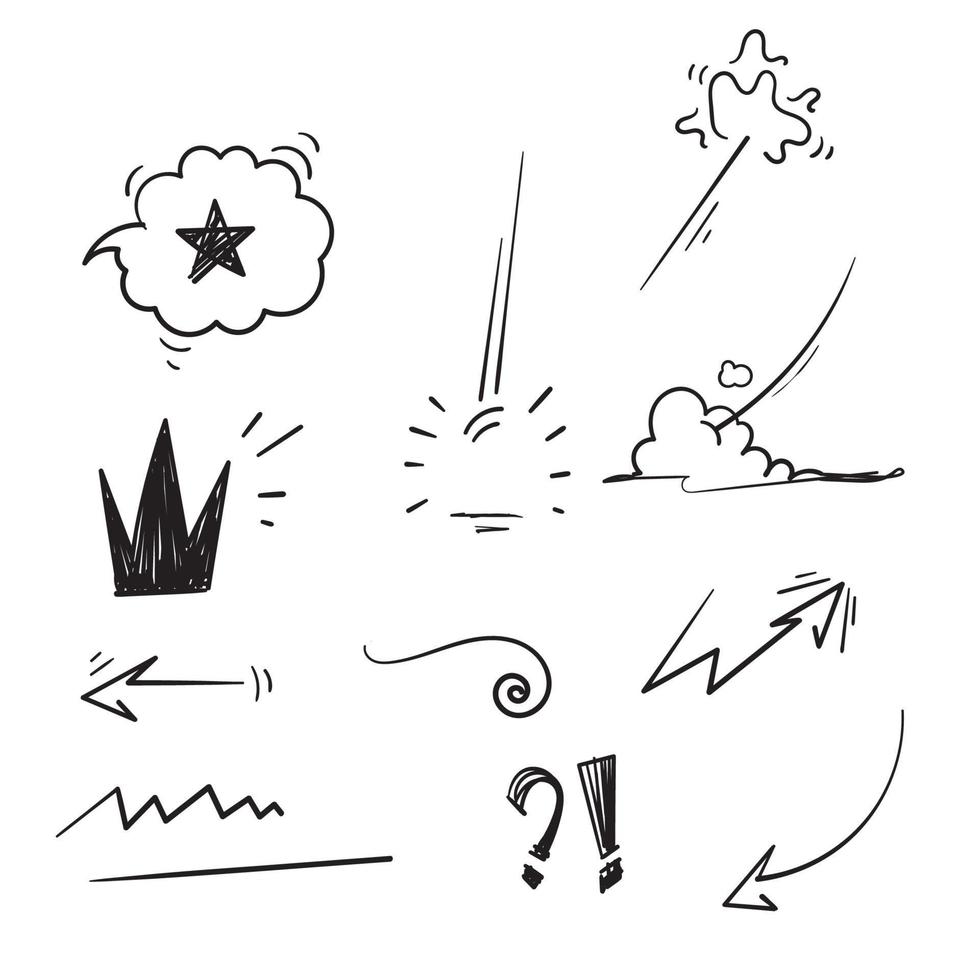 Hand drawn set elements cartoon black on white background vector