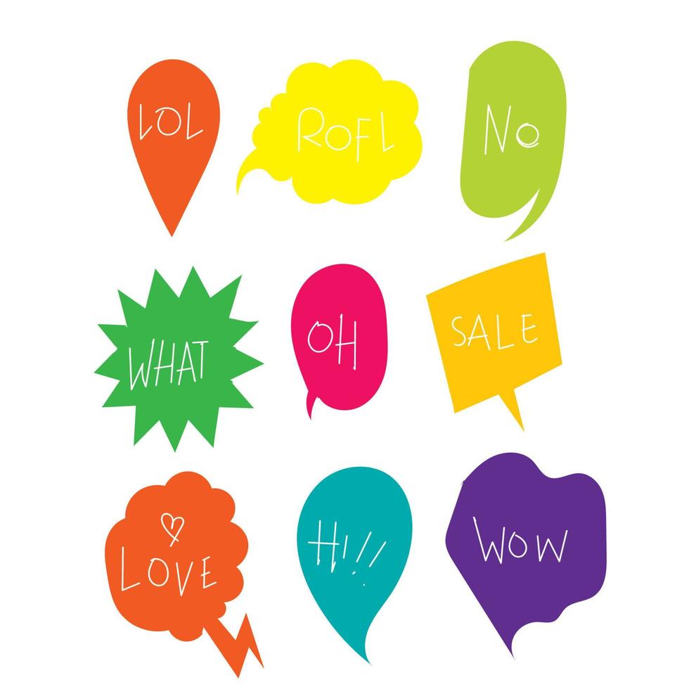 hand drawn Bubble talk phrases. Online chat clouds with different words comments information shapes vector. doodle vector