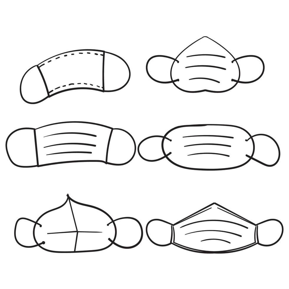 doodle face mask or medical mask icon illustration sketch handdrawn style vector