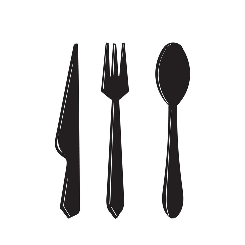 vector de ilustración de icono de cuchara, tenedor y cuchillo de doodle dibujado a mano