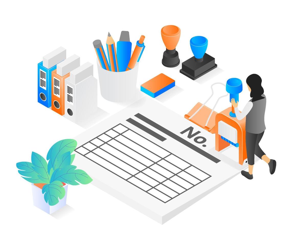 Isometric style illustration of office workers at work vector