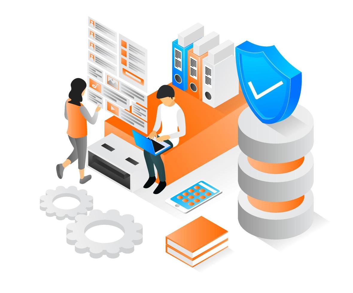 Isometric style illustration of flash data storage protection vector